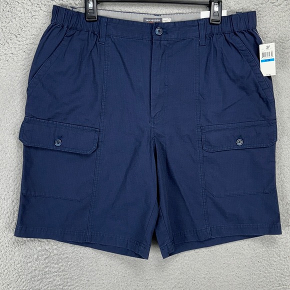 Van Heusen Traveler Mens Cargo Shorts 36X9 Blue Classic Fit Ripstop Pockets NEW